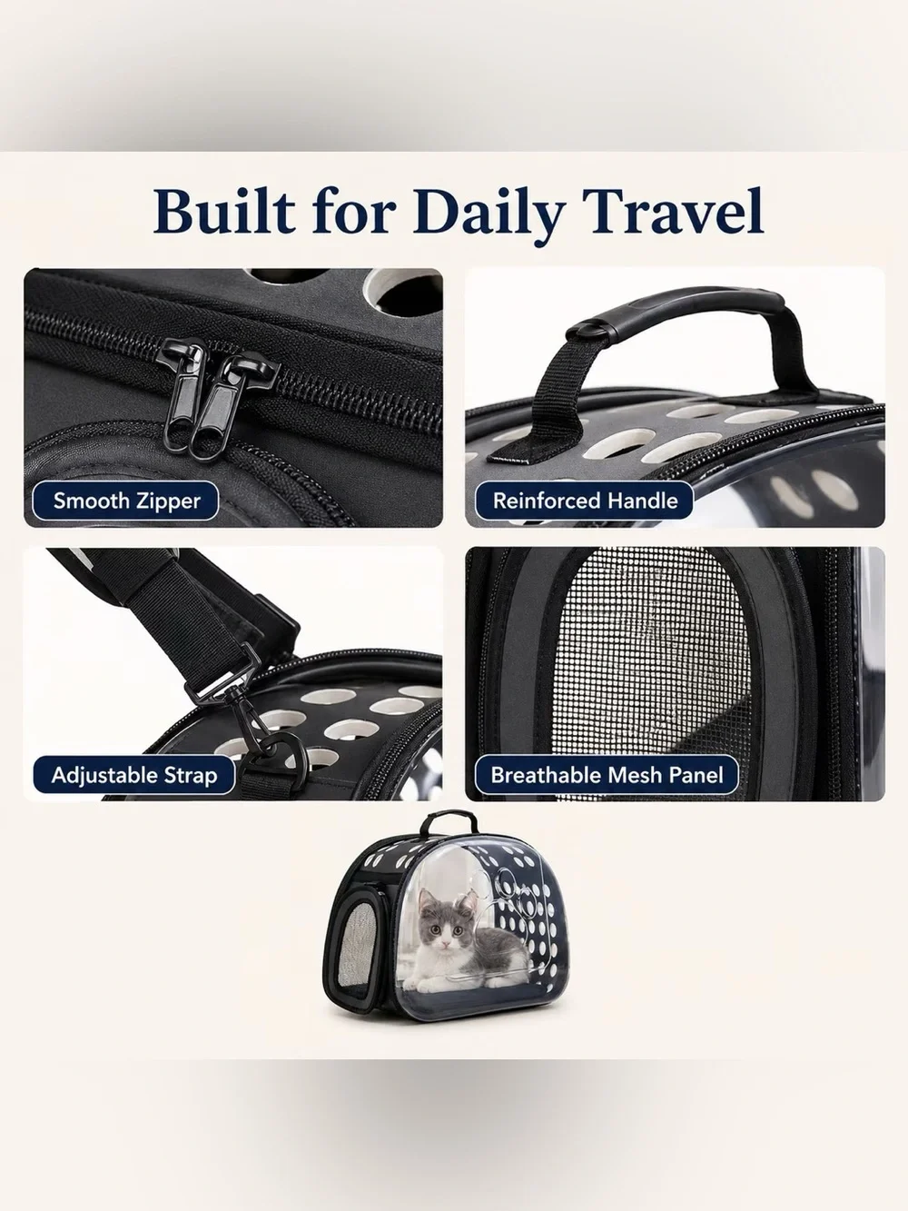 Transparent Black PET Carrier Backpack with Clear Front!! SHOULDER STRAP ❗️🐾😍